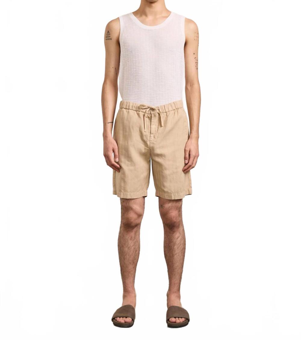 NEW FRESCOBAL CARIOCA felipe herringbone linen short in stone beige